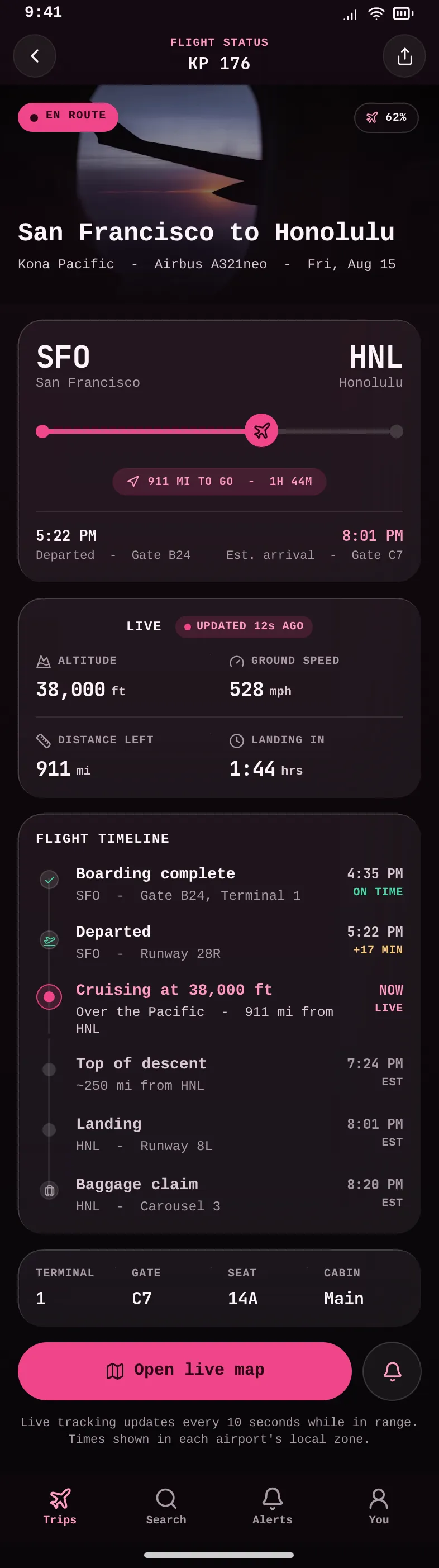 Kona Pacific KP 176 - Live Flight, SFO to Honolulu — .gui preview