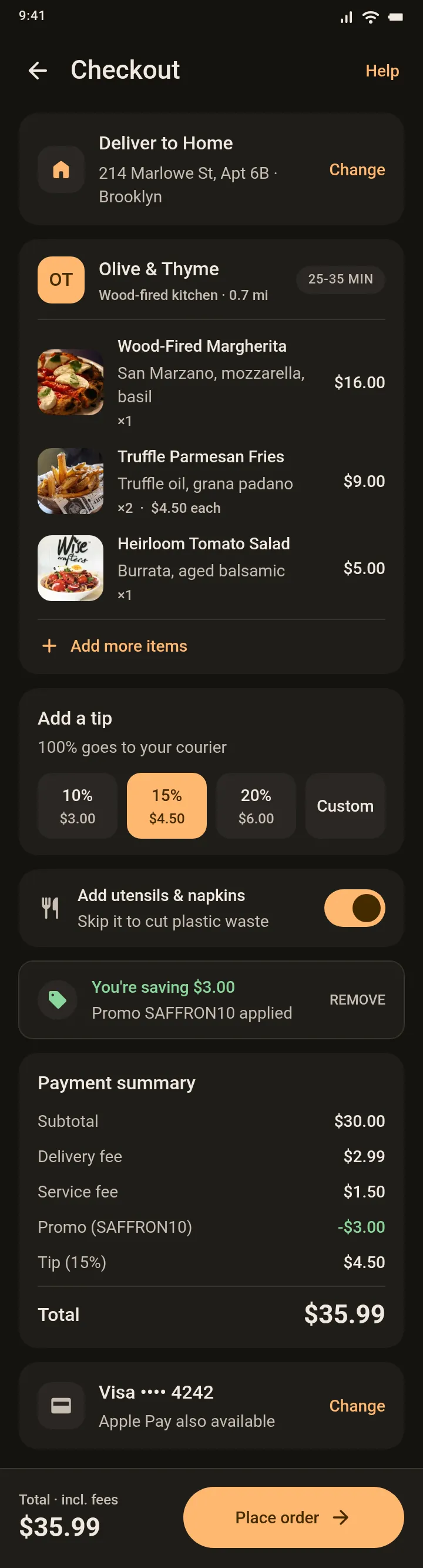 Saffron — Order Checkout — .gui preview
