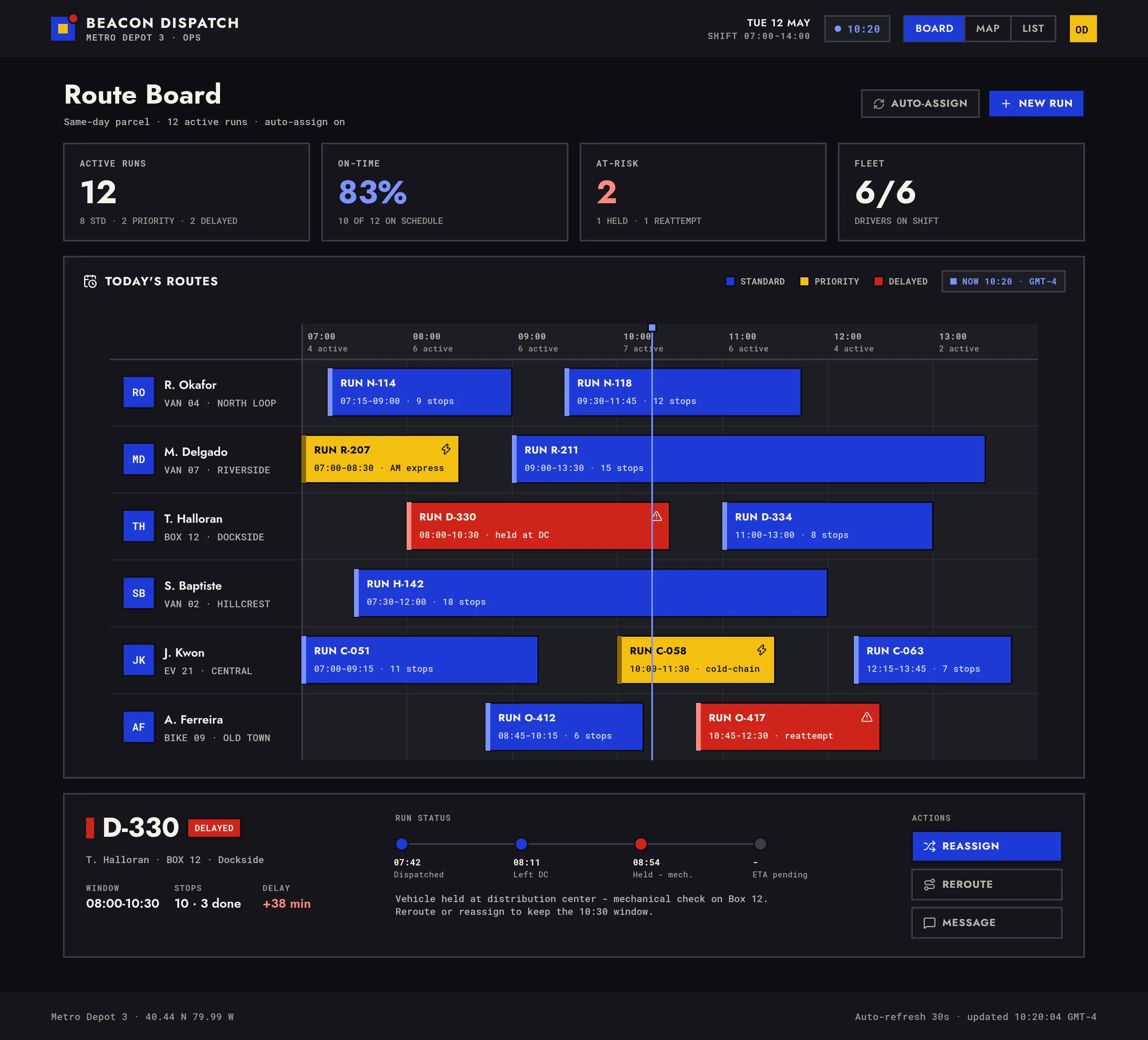 Beacon Dispatch - Route Board, Tuesday — .gui preview