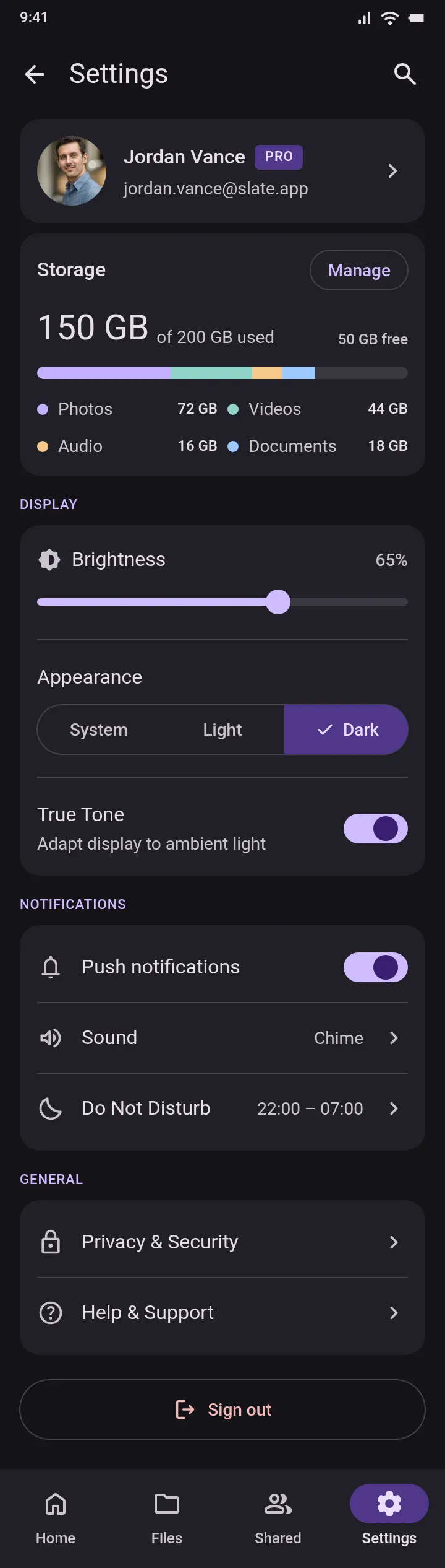 Slate — Settings — .gui preview