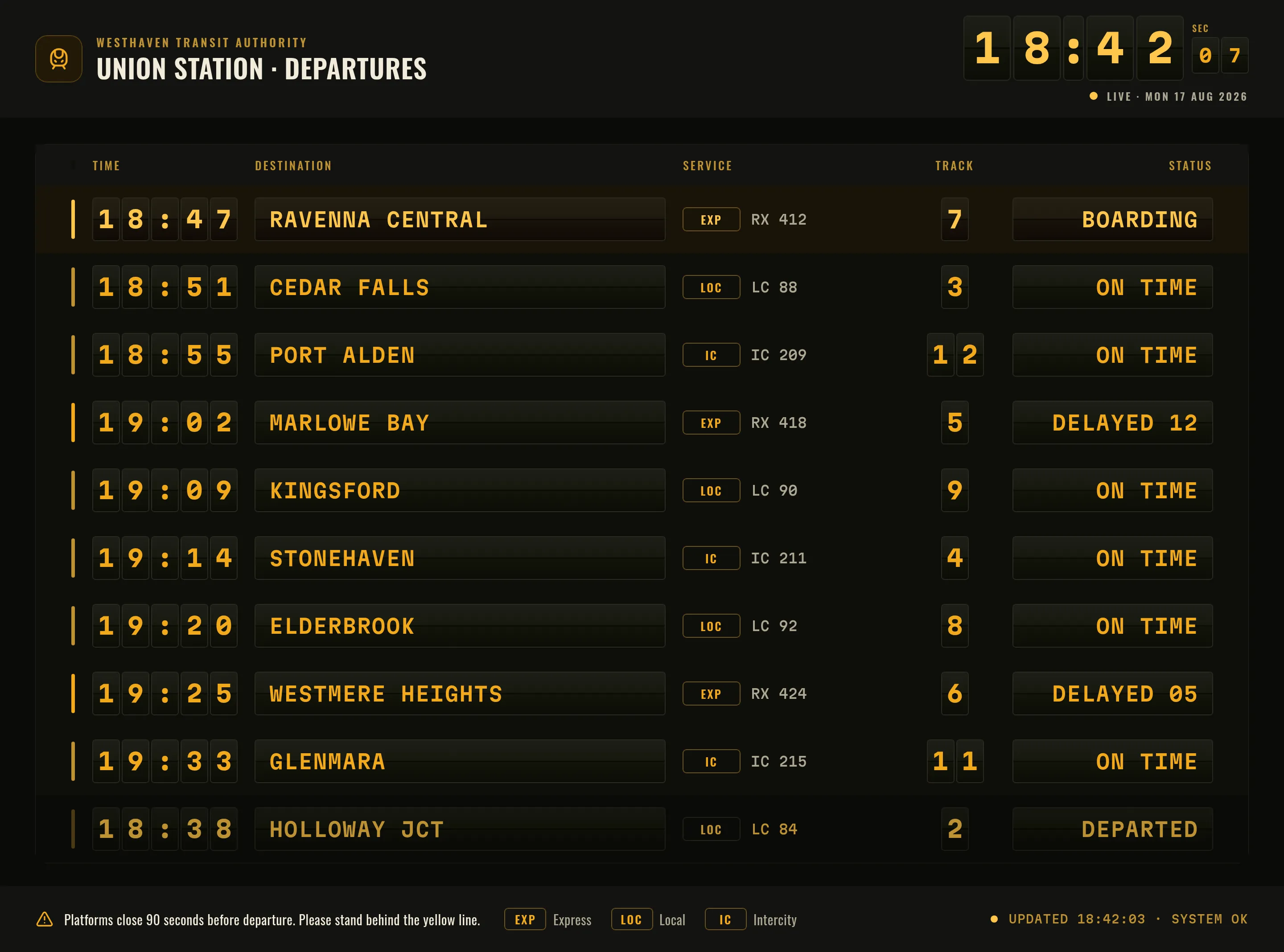 Westhaven Union Station Departures — .gui preview
