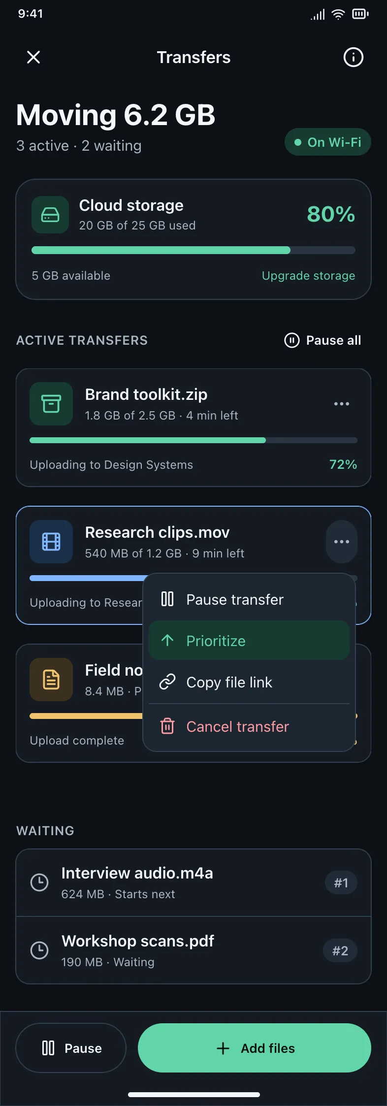 Driftbox — Transfer Queue — .gui preview
