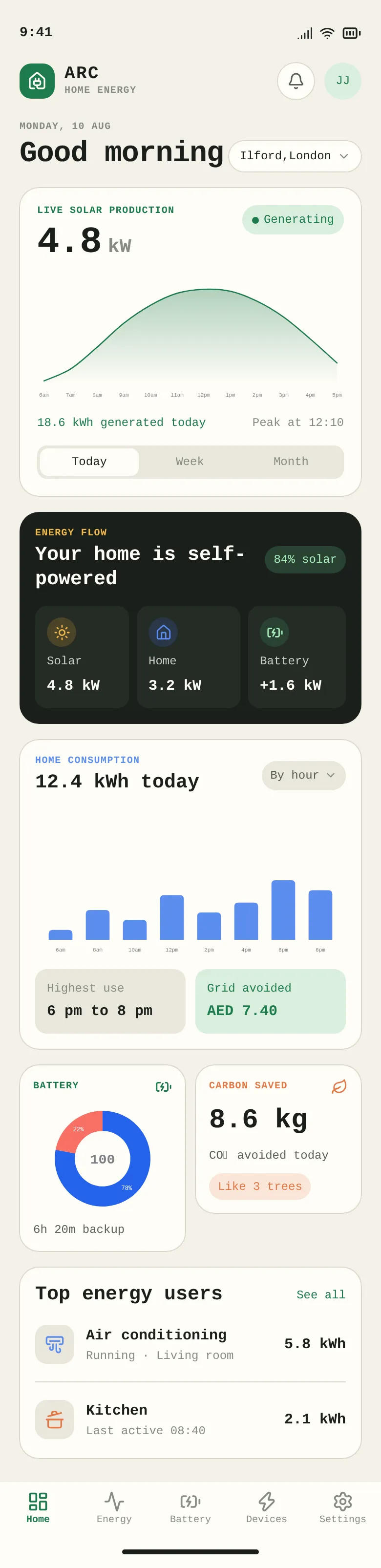 Arc iOS Home Energy — .gui preview