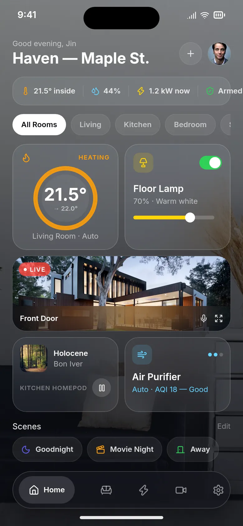 Haven — Smart Home (Liquid Glass) — .gui preview