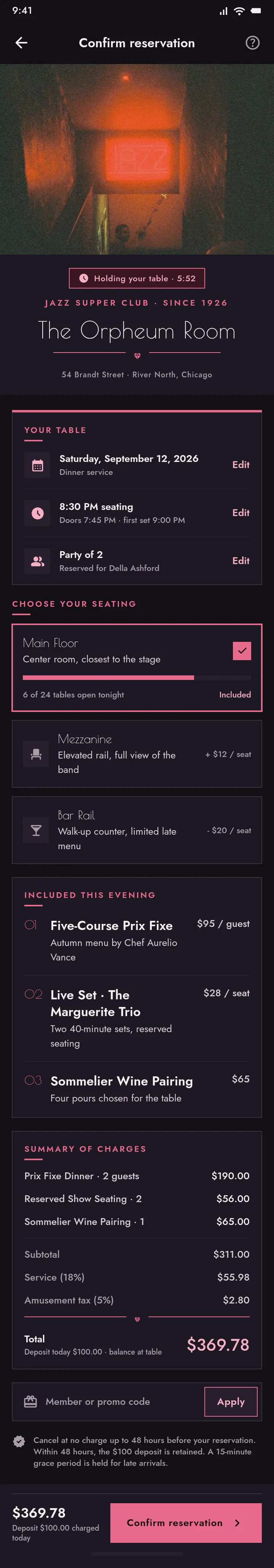 The Orpheum Room · Reserve Your Evening — .gui preview