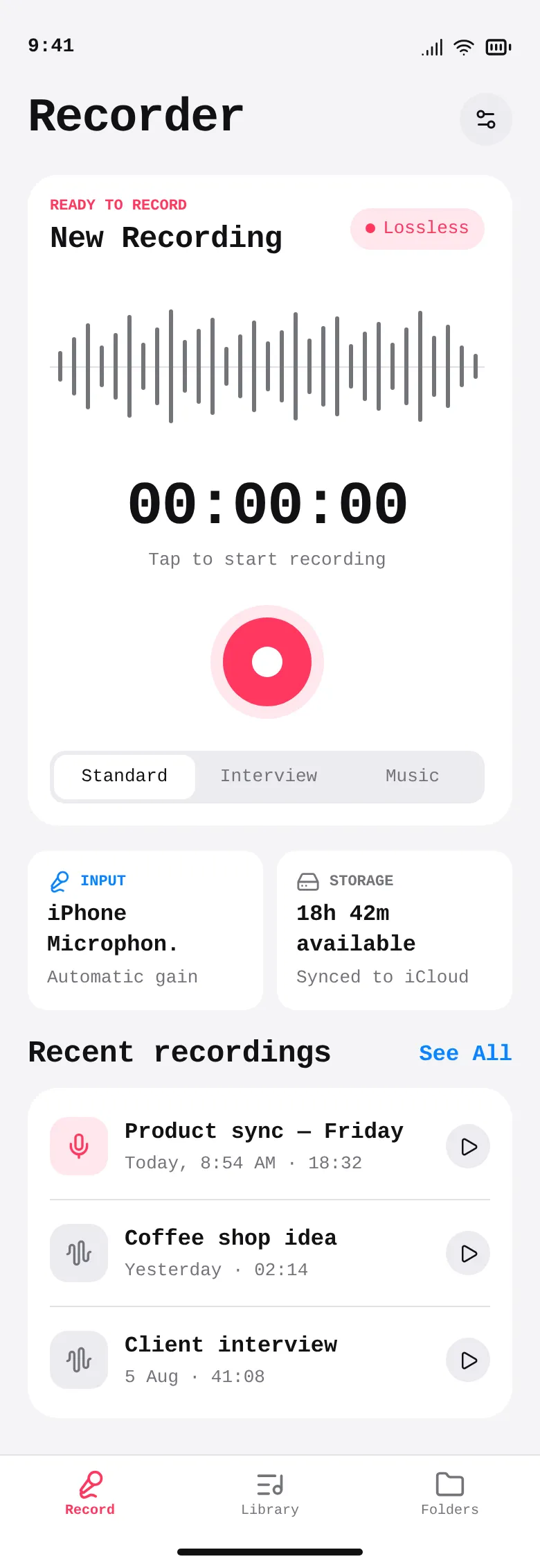 Echo — iOS Voice Recorder — .gui preview
