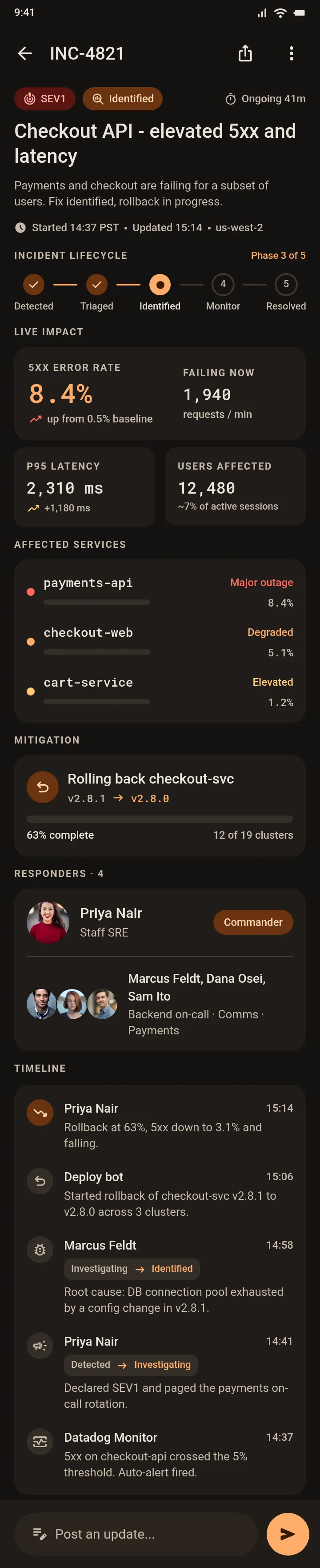 Pagerloop · INC-4821 Checkout API SEV1 — .gui preview