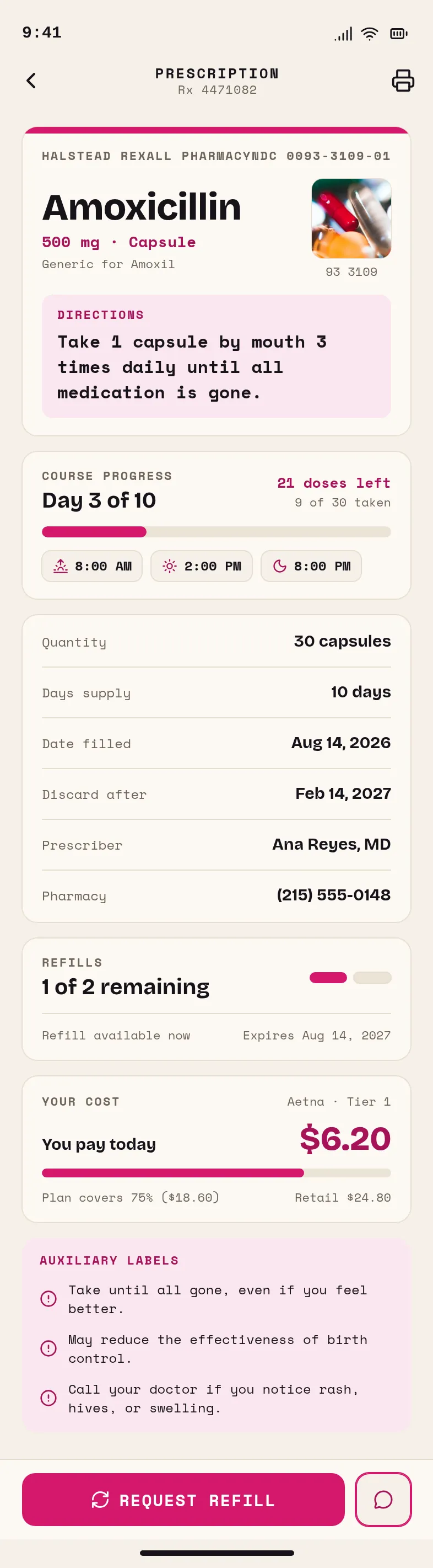 Halstead Rexall - Amoxicillin 500 mg, Rx 4471082 — .gui preview